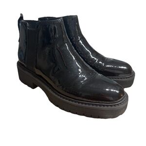 Franco Sarto Flora Black Patent Leather Boots Booties Women’s 7.5 See Desc